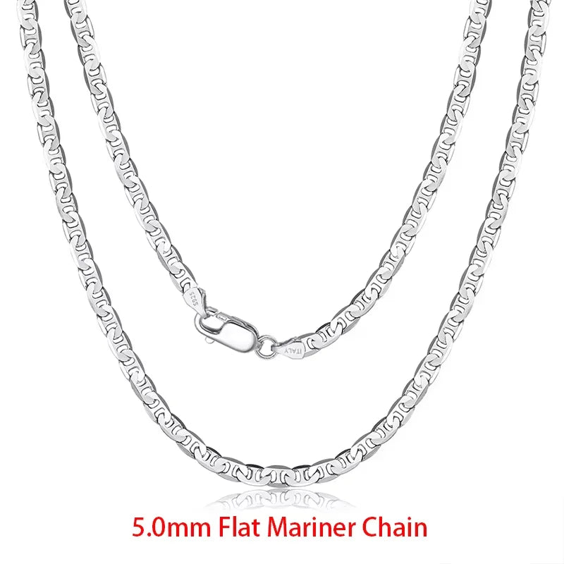 Rinntin 925 Sterling Silver Italian 2.6/3.7/5.0mm Flat Mariner Chain Necklace for Women Men Fashion Neck Chain Jewelry SC78