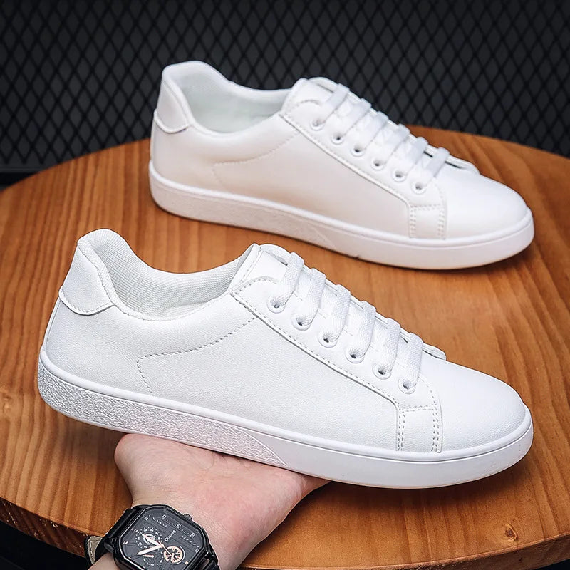 Men's Vulcanized Shoes Casual Low Top Flat Sneakers White Shoes Zapatillas Hombre Chaussure Homme Drop Shipping Leather Black