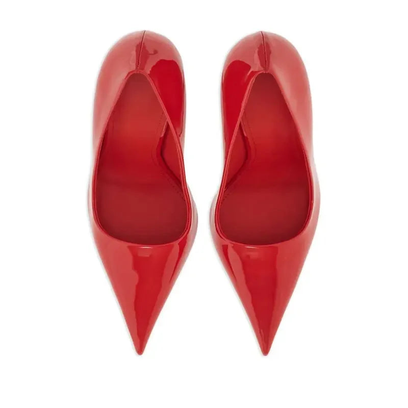 SLSHLYJ Fashion Show Silvery 9cm High Heel Spring Autumn New Irregular Heels Black Red Pointed Sexy Women's Single Shoes Size 43