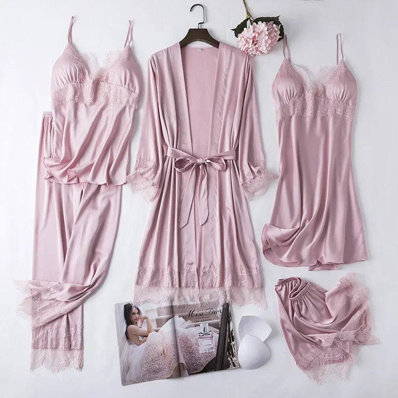 White Silk Pajamas Set Women Bride Wedding Robe Nightgown | SAMAG