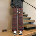 Wide leg pants Men's Vintage Geometric Knitted jacquard pants Casual Straight  Pants Ethnic Tribal Style Winter Trousers man