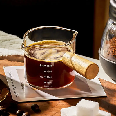 Glass Measuring Cup Wood Handle Espresso Double Single | SAMAG