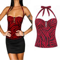 Women Summer Halter Tank Top Obsession Horror Movie Inspired Cosplay Costume Trendy Zebra‑Stripe Print Sexy Sleeveless Crop Top