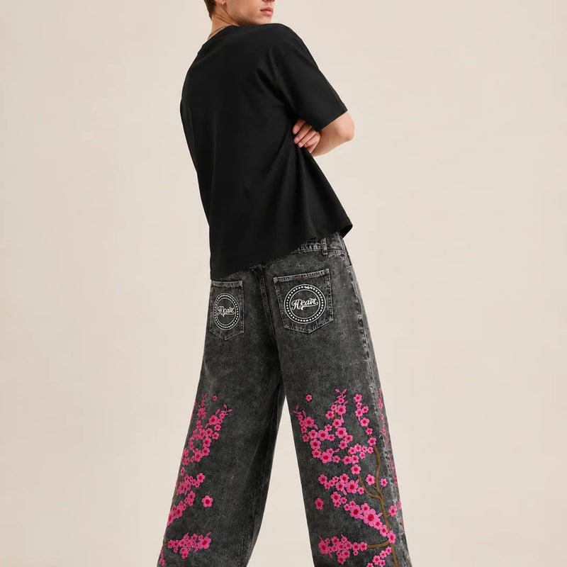 UP.THE Men Baggy Wide Leg Jeans, Vintage Washed Black | SAMAG