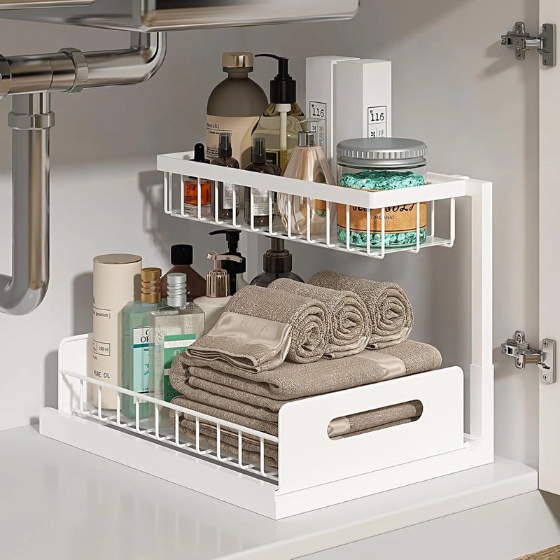 2 - Tier Pull - Out Under Sink Organizer Multi - purpose Plastic Storage Shelf Slide - Cabinet for Kitchen - View 7 | SAMAG