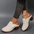 Women's Mules Round Toe Block Heel Suede-Look Shoes Casual Daily Slip-On Clogs Featuring Flower Applique Contrast Stitching 2026