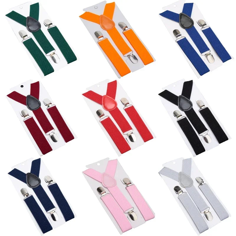 Solid Color Kids Suspenders with Fashion Children Boys Braces Girls Elastic Adjustable Suspenders Baby Wedding Ties Accessories