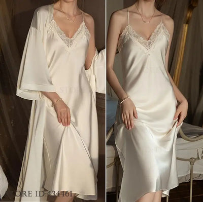 Plus Size Long Robe Nightgown Set Pajama Elegant Kimono | SAMAG