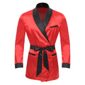 Mens Sleepwear Jacket Robe with Belt Pajamas Top Lapel Long Sleeve Side Pockets Satin Shirt Kimono Bathrobe Nightwear Loungewear