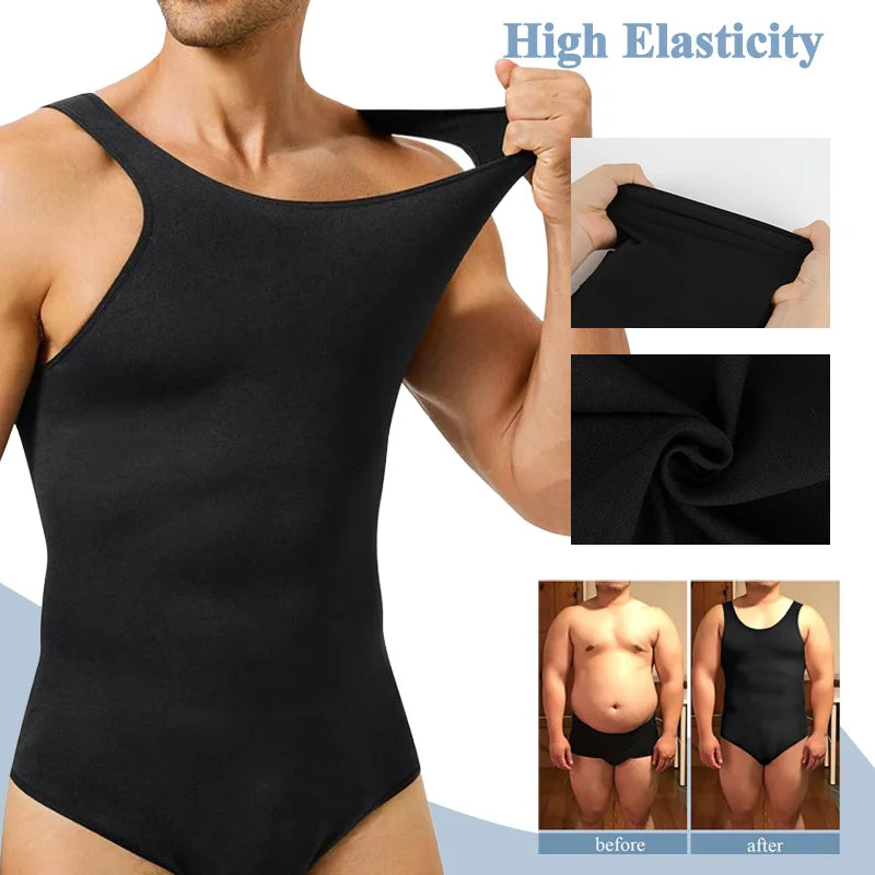 Mens Sleeveless Shapewear  Compression Bodysuit Tummy Control Waist Trainer Slimming Undershirts Open Crotch Corset