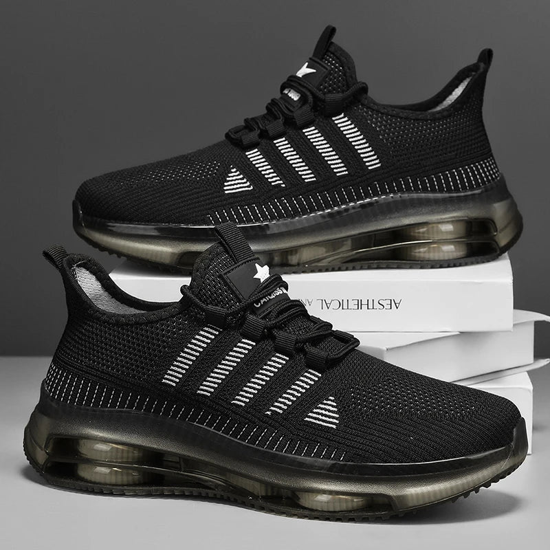 Men's Breathable Knitted Sports and Casual Sneakers - Lightweight Running Shoes with Pvc Cushioning, Lace Closure and Texture Grip, Bring All Day Plaid, Daily Sports Shoes | Fashionable Crossover Shoes | Comfortable Fit