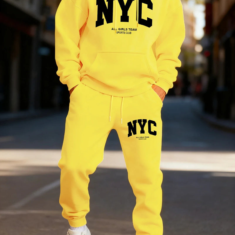 Trendy Letter Eye - Catching Print Men's Hooded Suit Casual Winter Two - Piece Set Sports Jogging Pants - View 5 | SAMAG