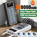 Portable Solar Charger Power Bank High Capacity External Rechargeable Solar Battery With 4 Cables For iPhone Samsung 2026