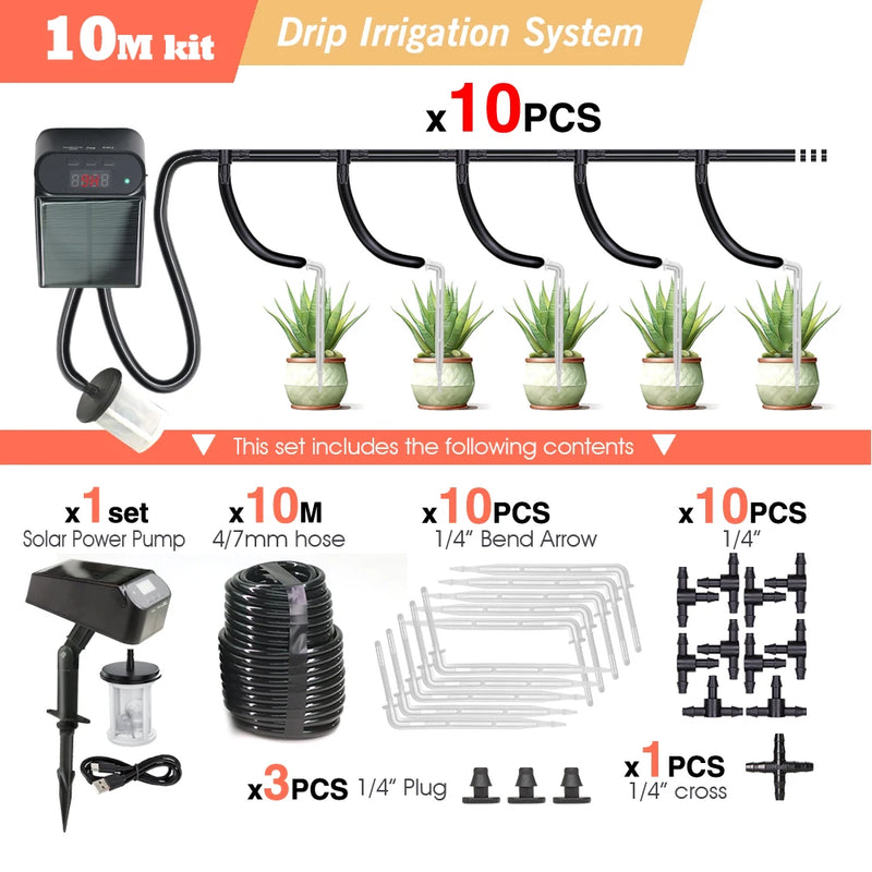 Garden Mini Solar Timer Automatic Drip Irrigation Kit Solar Powered for Balcony Potted Plants Watering System Dropper Fittings
