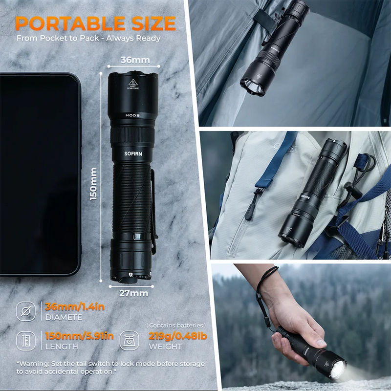 SOFIRN SK31 6500LM Powerful Tactical Flashlight IPX8 Waterproof Type-C 21700 Rechargeable Hand Torch Outdoor Hunting Light