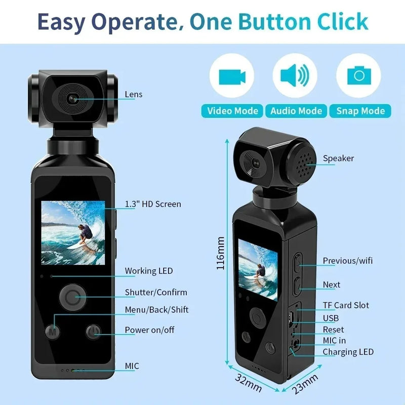 5K Ultra HD Waterproof Action Camera 270° Rotatable Wifi Sports Cam with Waterproof Case for diving mountaineering cycling