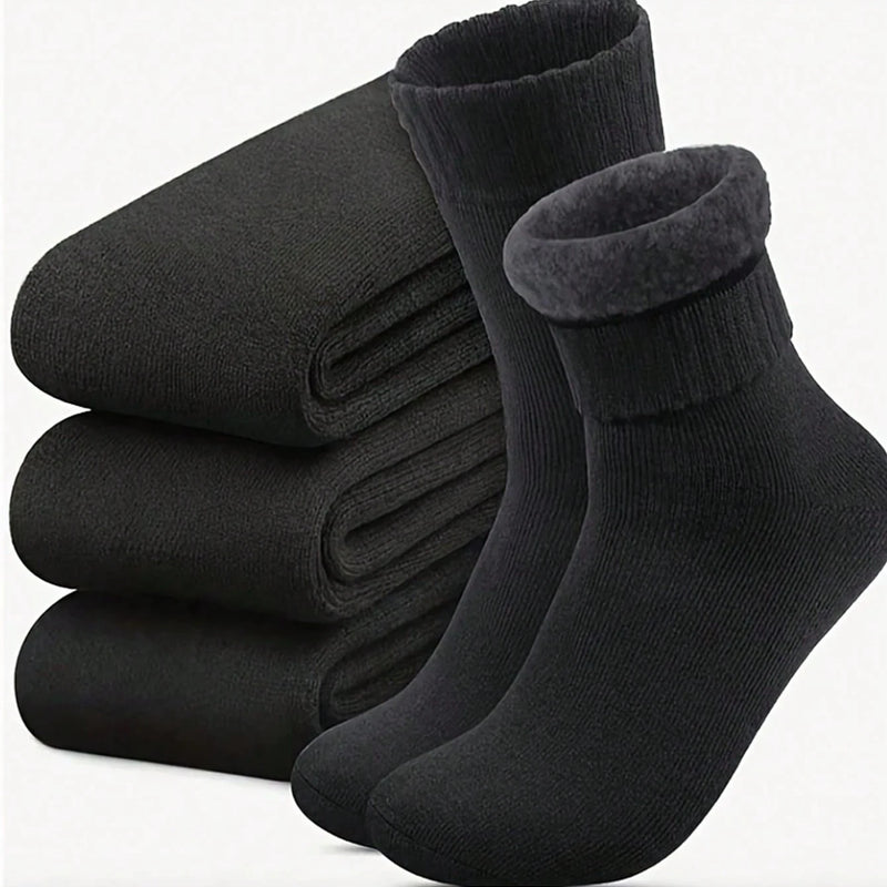 3Pairs Men's Thermal Lined Socks, Thick Soft Comfortable Sock For Cold Weather, Winter Hiking Boots, Black