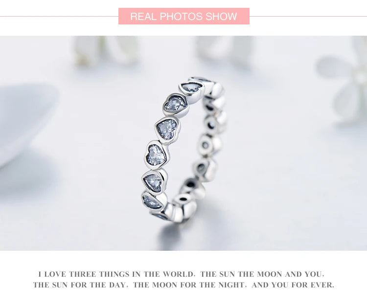 Modian Fashion Classic Cubic Zirconia Jewelry Real 925 sterling silver Love Hearts Ring Eternity Simulated Ring Bands Jewelry