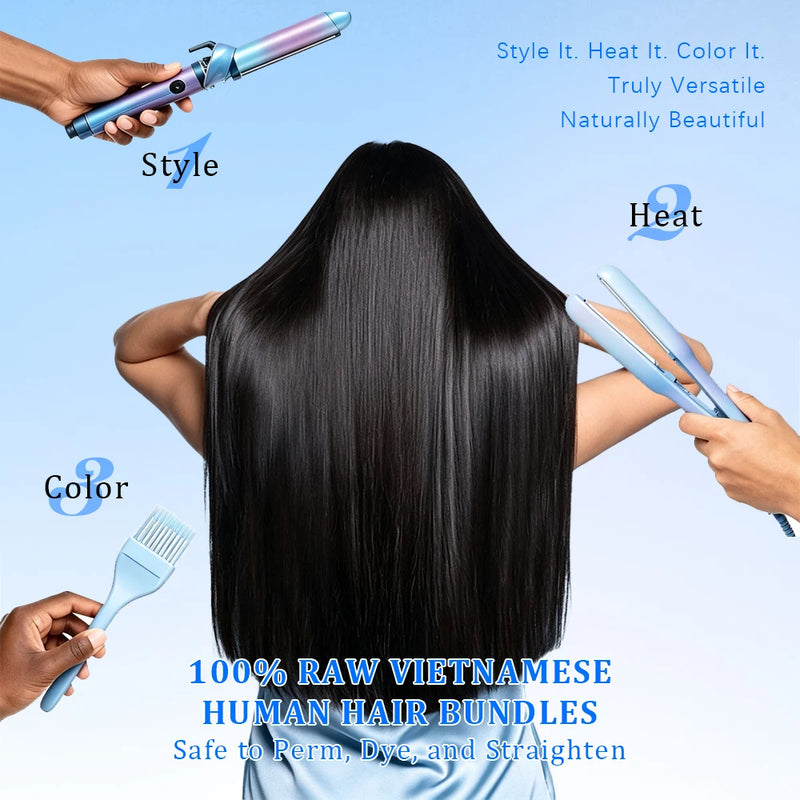 16A Vietnamese Hair Straight Bundles Weft Straight Clean Hair Ends 14A 100% Human Hair Bundles Natural Black 26inch 30inch 3 4pcs Bundle Raw Hair Bundles Remy Thick Weave