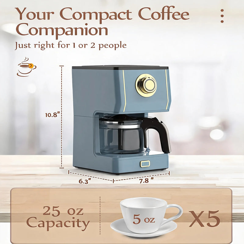 Coffee Maker, 5 Cup Coffee Pot with Three Brewing Modes, Retro Coffee Maker with Glass Carafe & Reusable Coffee Filter, Drip