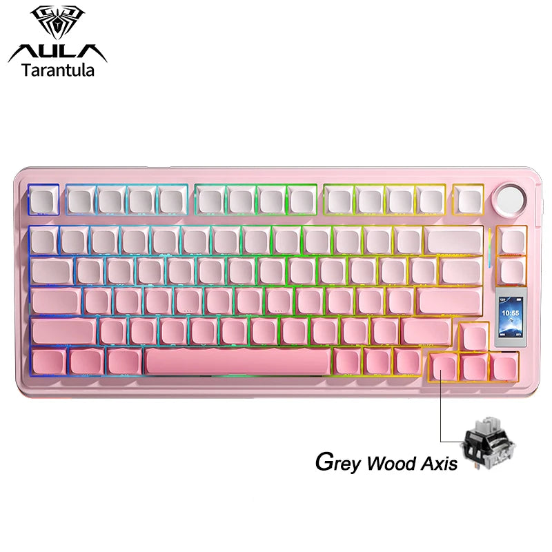 AULA S75 Pro Gaming Mechanical Keyboard 75% Hot Swappable RGB Backlit 4000mAh PBT Keycaps Wireless Keyboard with LED Screen Knob
