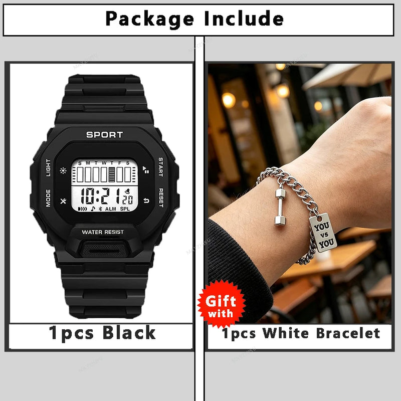 NEW Electronic Watches, Square Alarm - clock Luminous Multi - functional Trend Sports Student Watch LED - Visuel 12 | SAMAG