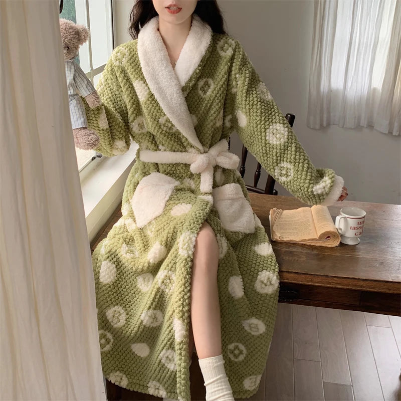 Coral Fleece Robe Women's Winter Pajamas Nightgown | SAMAG