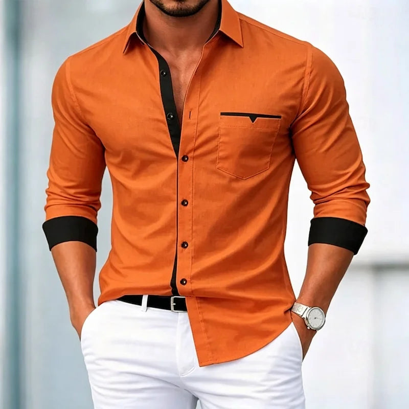 Men's Contrasting Color Trimmed Long Sleeved Formal Shirt | SAMAG