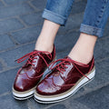 STRONGSHEN British Style Women Brogue Shoes Round Toe Oxfords Platform Casual Leather Footwear Increase 4.5cm Sapatos Chaussures
