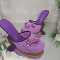 European and American Fashion Hollow Flower Baotou Banquet Half Slippers for Women's Outdoor Versatile Slope Heel Fashion Shoes
