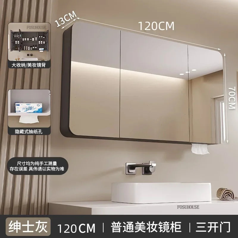 Minimalist Modern Arc-shaped Smart Bathroom Mirror Cabinets Home Furniture Wall-mounted Bathroom Mirror Cabinet with Lighting b