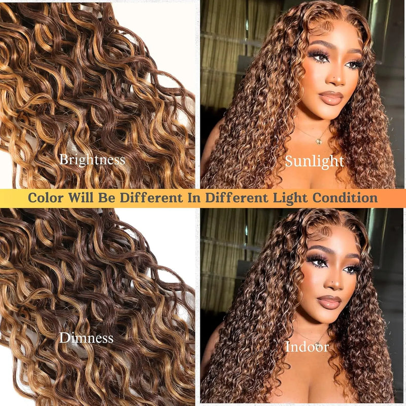 Highlight Water Wave Bundles P4/27 Honey Blonde Water Wave Human Hair Bundles 1/ 3 / 4 Bundles 30 Inch Deep Curly Wet and Wavy