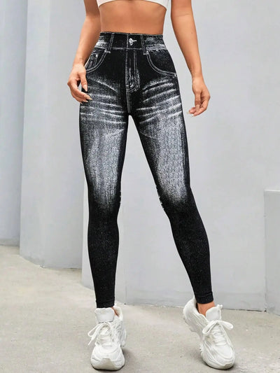 V Back Faux Denim Jeggings for Women Butt Lifting Tummy | SAMAG