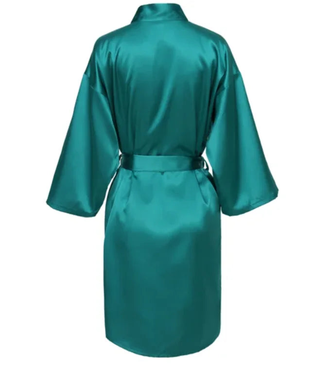 Solid Satin Night Robe, Elegant Half Sleeve V Neck House | SAMAG