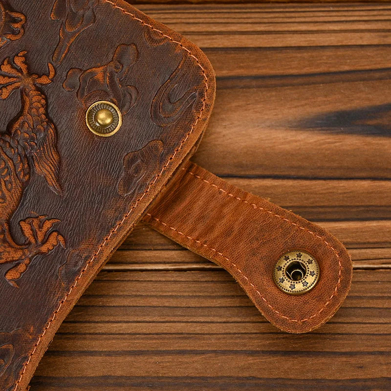 Men's Vintage Crazy Horse Leather Chain Wallet Genuine Leather Bifold Long Wallet Snap Card Holder Purse Zipper Coin Rfid Pocket