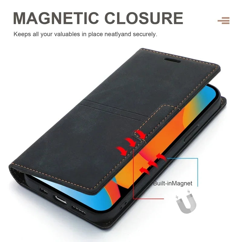 Wallet Flap Skin Feel Magnetic Leather Cover For iPhone 16 Pro Max 15 Plus 14 13 Mini 12 11 SE4/2025 SE3/2022 X XR XS Max 8 7