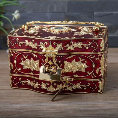Multi - functional Storage Case with Mirror And Locks 3 Layer Large Metal Jewelry Box Women's Day Gifts for | SAMAG