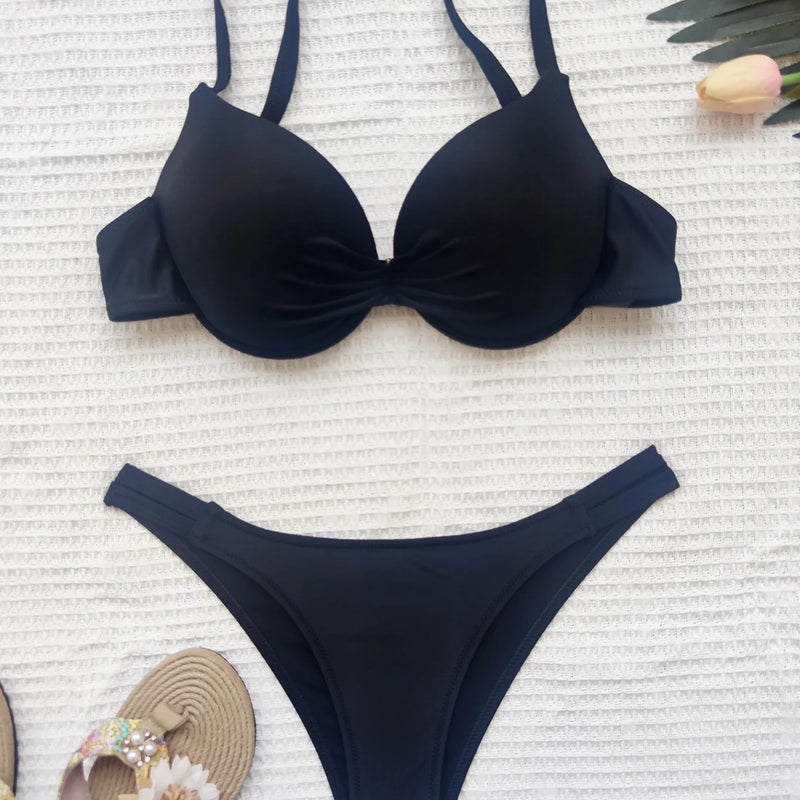 Sexy Push Up Bikinis Sets Two Pieces Solid Thong Swimsuit | SAMAG
