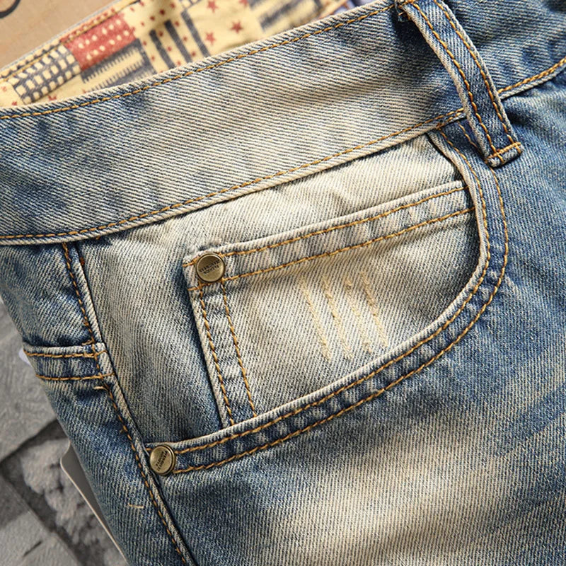 Distressed Ripped Jeans Men's Retro Blue Fashion Slim | SAMAG