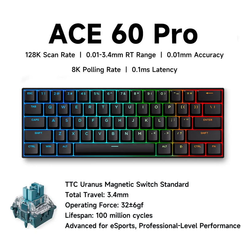 MCHOSE ACE 68 Magnetic Switch Gaming Keyboard Hall Effect Rapid Trigger Programmable RGB 8K Hz DKS/MT/TGL/RS/SOCD Keyboard