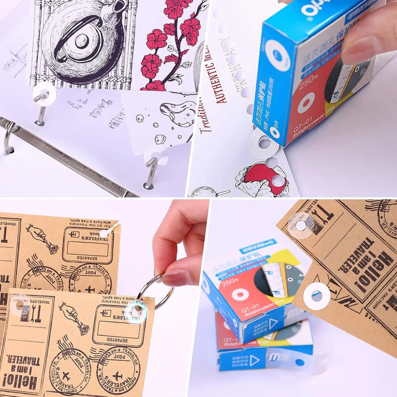 250pcs Loose Leaf Paper Hole Reinforcement Ring Sticky Labels Waterproof Self Adhesive Ring Label for Office Repairing Flip Book
