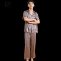 Fimtairah Real 19MMSilk 100% Mulberry Silk Pajamas Men's  Hangzhou Solid Color heavy Silk Home Wear Men's Short sleeve trousers