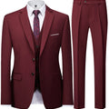 Men's Burgundy 2-Piece Suit Set (Blazer + Trousers Only, No Vest Included),Slim Fit Formal Business Wedding Party Jacket & Pants