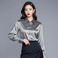 Ele Purple Silk Satin Long Sve Women's irt Profional Faionable Commuting Sle Autumn New Arrival Loose Fit Pol...