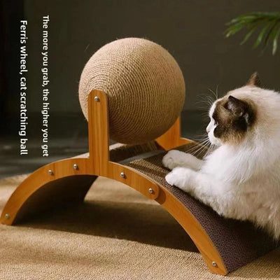 2 - in - 1 Wooden Cat Scratching Ball And Sisal Scratch Board | SAMAG