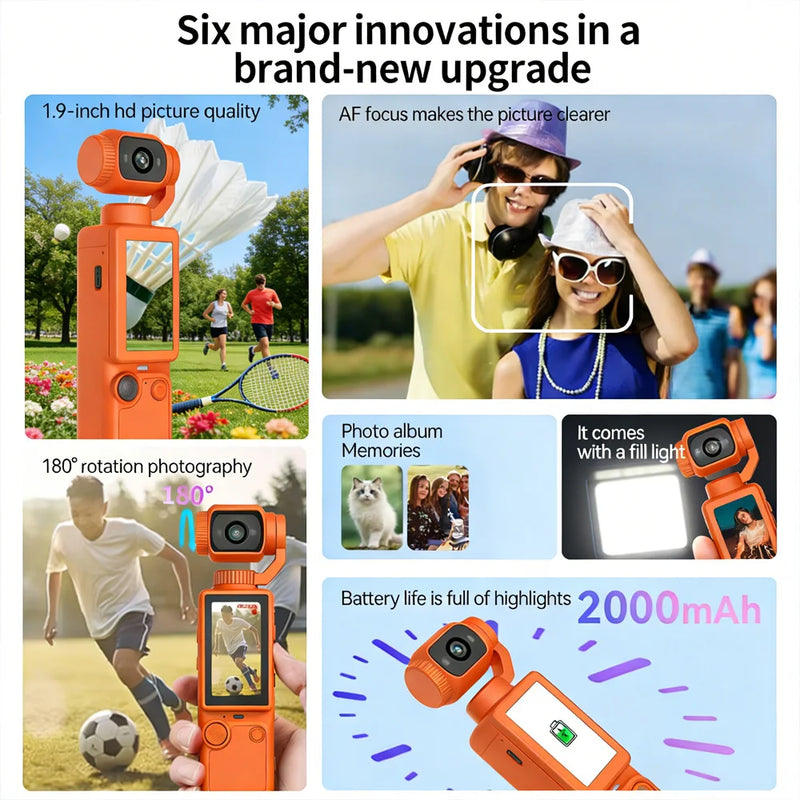 New Pocket3 Pro 4K Sports Action Camera Remote Control 2.0" IPS Screen Portable DV Video Recorder for Cycling Motorcycle Vlog