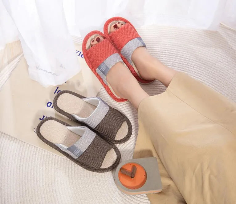 New Women Indoor Slippers Corduroy Floor Flat Shoes Comfort Anti-slip Home Linen Slipper Unisex Woman Men House Cotton Slides