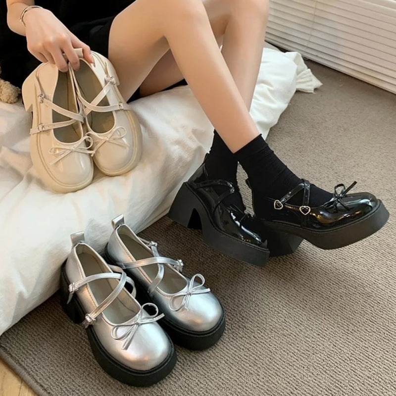 Lolita Shoes Women Japanese Style Mary Jane Shoes Women Vintage Shallow High Heels Chunky Platform Shoes Cosplay Female Sandals
