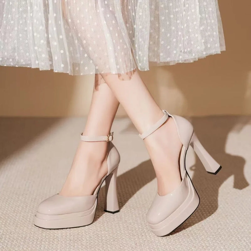 Women's Super High Heels Pointed Tip Thick Heel Ankle Strap Platform Heels Side Cutout Sexy Wedding Banquet Sandals