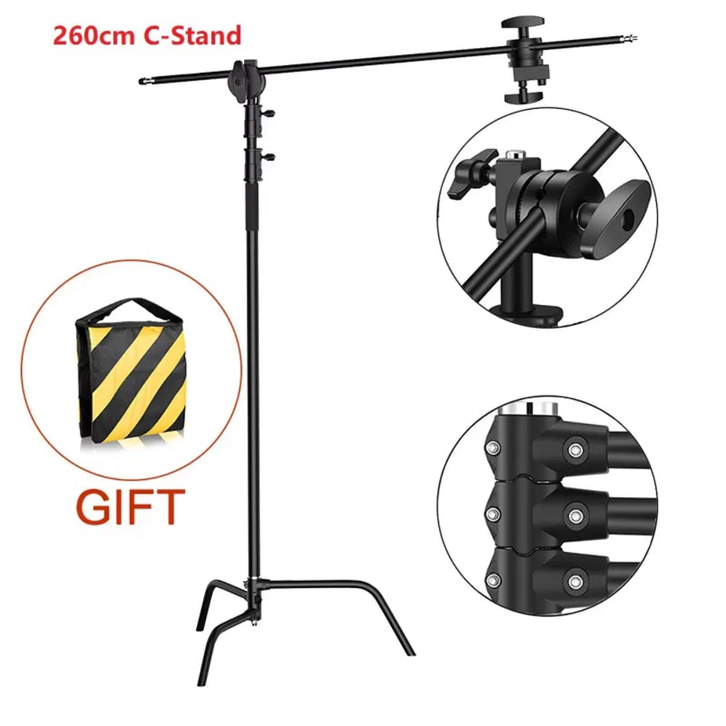 C Stand Stainless Steel Kit Light Stand With Weight Bag Photo Studio Accessories Extension Rod 2.49M Length Arm Cross Boom
